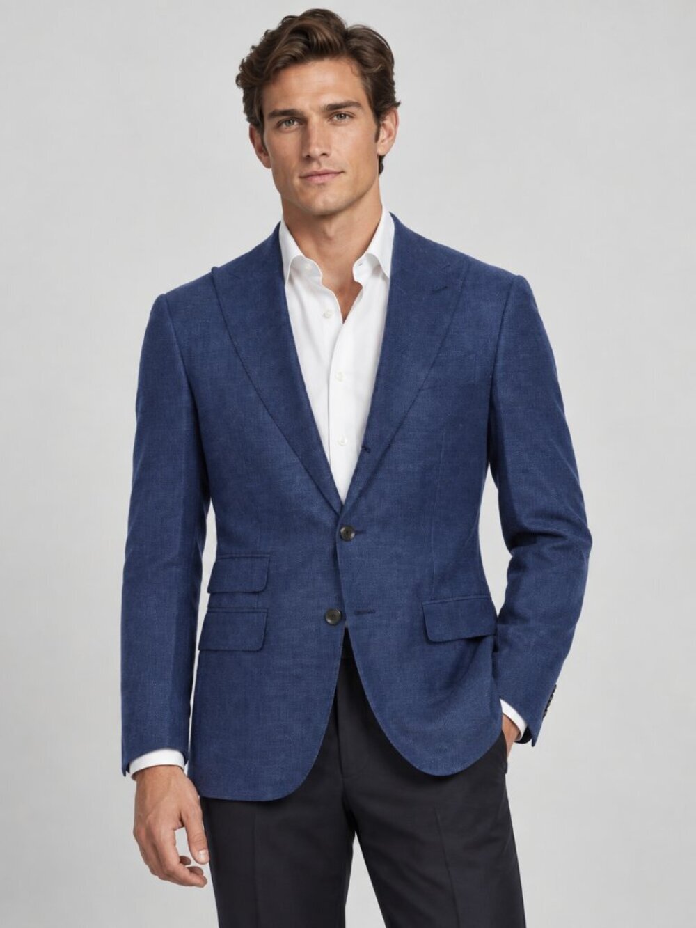 SUITSUPPLY Wool Linen Silk Navy Blue Suit Jacket Blazer